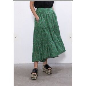XIRENA Midi Skirt Floral Cotton Silk Blend High Low SZ S Iris Boho‎ Pockets Fall